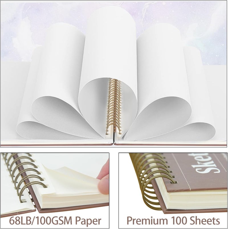 Crehatos 9" x 12" Sketch Book, Top Spiral Bound Sketch Pad, 100 Sheets Each 68lb/100gsm Drawing Paper, 2 Pack - Image 5
